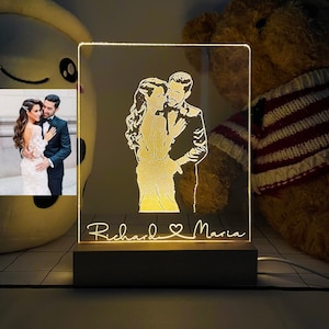 Personalized Photo 3D Lamp, Custom Photo Desk Lamp, Picture Night Lamp, Bedside Lamp Anniversary Gift, Wedding Ideas, Portrait Photo 3D Lamp