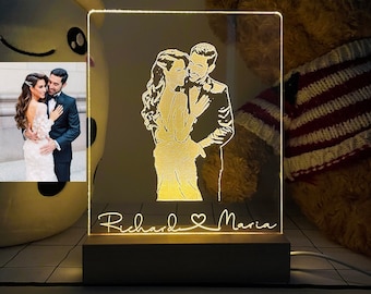 Personalized Photo 3D Lamp, Custom Photo Desk Lamp, Picture Night Lamp, Bedside Lamp Anniversary Gift, Wedding Ideas, Portrait Photo 3D Lamp