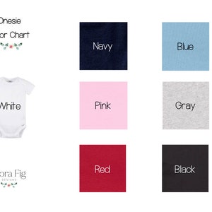 Puede incluir: Carta de colores de peleles con un pelele blanco en el centro y muestras de color para azul marino, azul, rosa, gris, rojo y negro.
