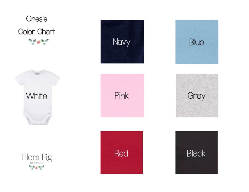 Puede incluir: Carta de colores de peleles con un pelele blanco en el centro y muestras de color para azul marino, azul, rosa, gris, rojo y negro.