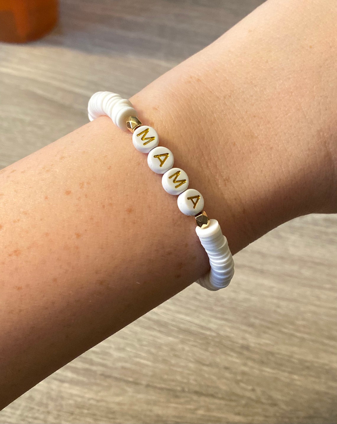 Beaded mama bracelet white and gold disc beads Etsy