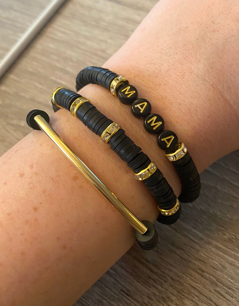 Mama bracelet set black and gold personalized
