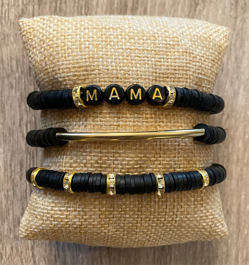 Mama bracelet set black and gold personalized