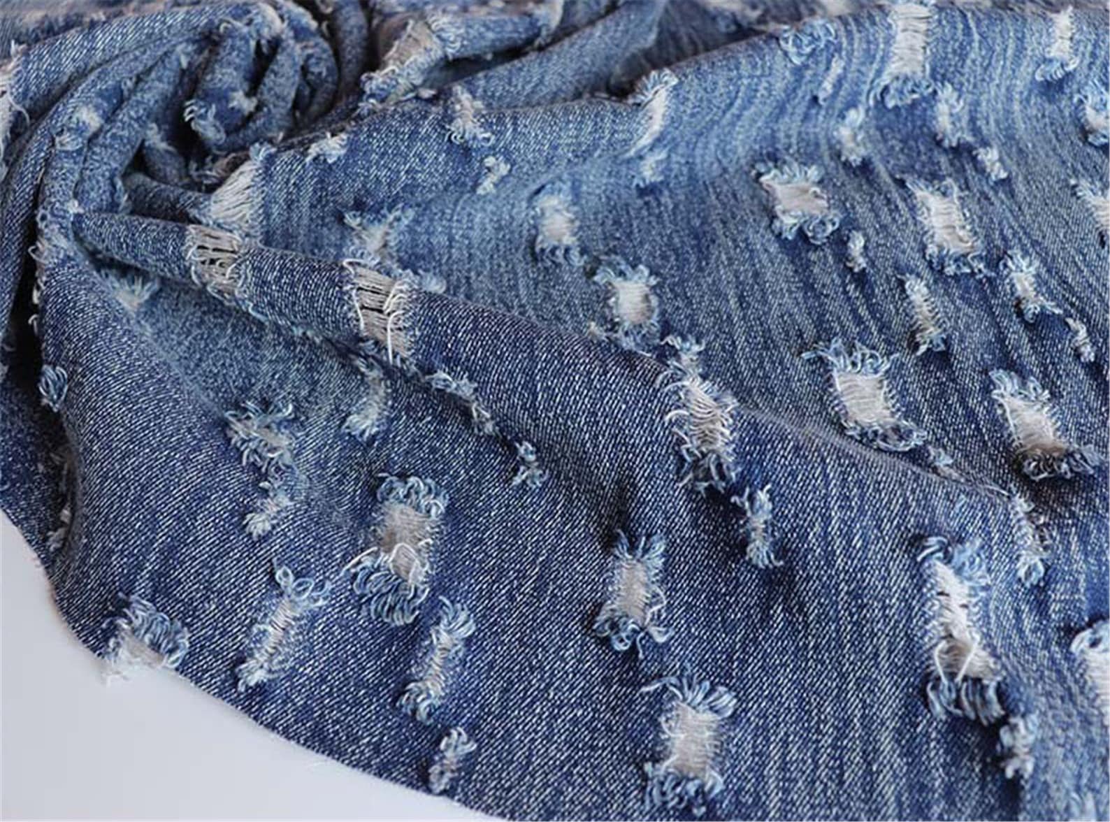 Distressed Denim Jersey Knit Fabric By the Yard Polyester Etsy