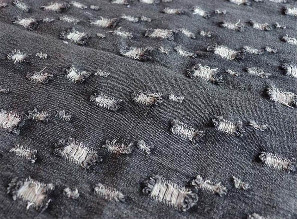 Distressed Denim Jersey Knit Fabric By the Yard Polyester Etsy