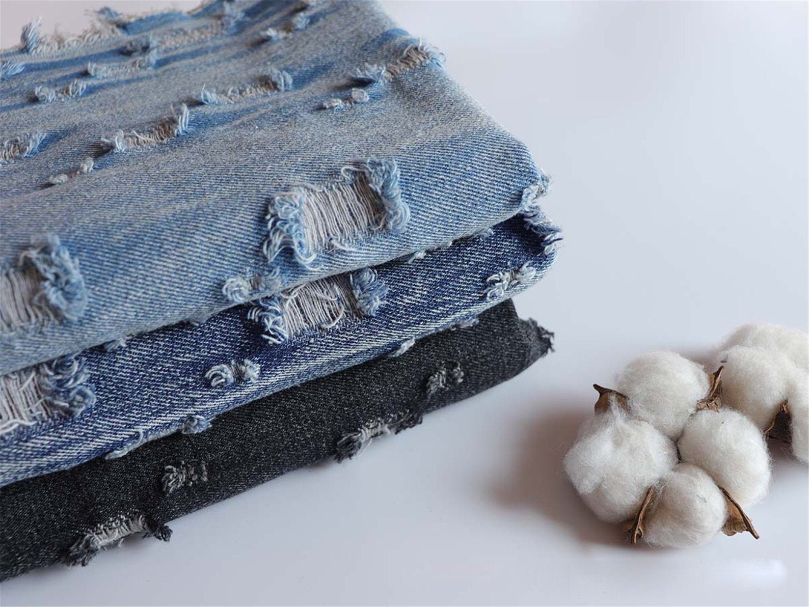 Distressed Denim Jersey Knit Fabric By the Yard Polyester Etsy
