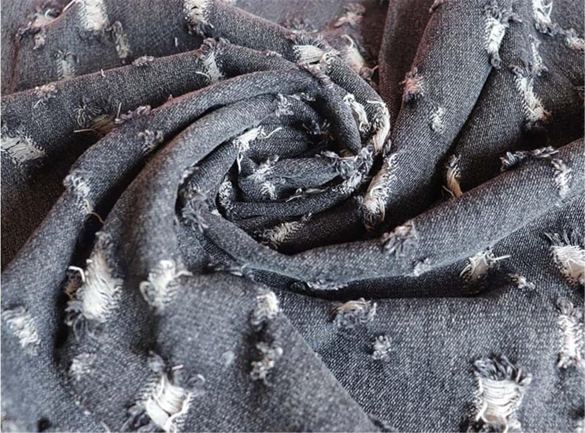 Distressed Denim Jersey Knit Fabric By the Yard Polyester Etsy