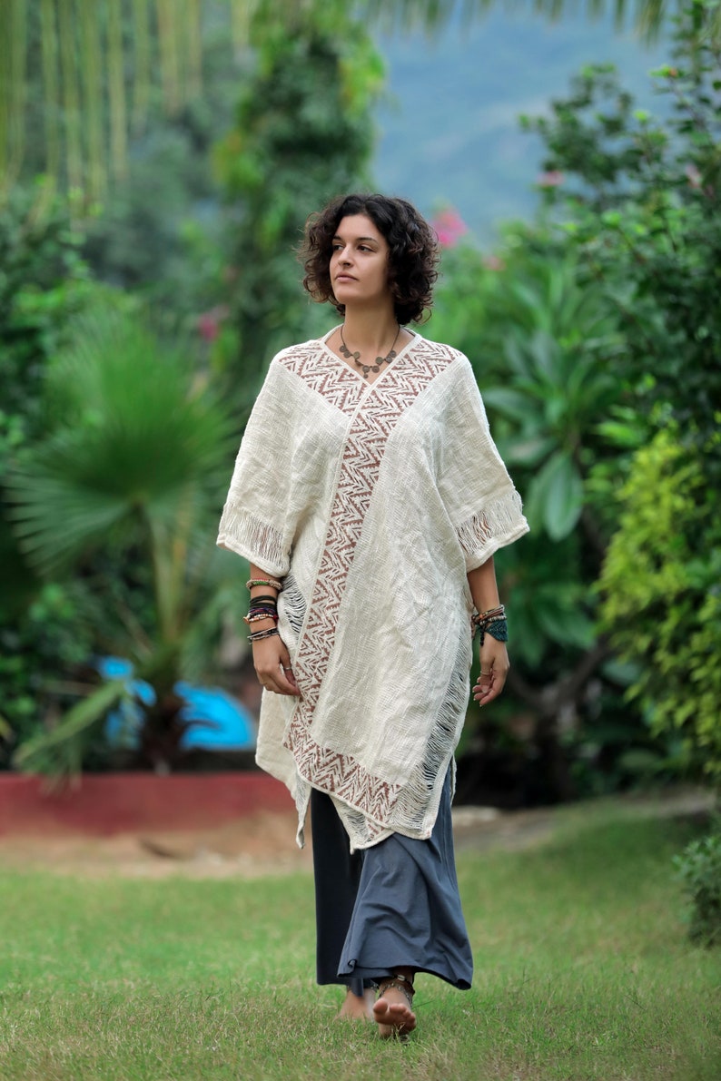 Long Bohemian Kimono White Lace Kimonocardiganboho Etsy