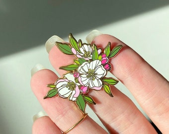 Apple Blossom Pin, Botanical Enamel Pin, Flowers, Michigan, Arkansas, Belt Bag Lanyard Accessory, Wedding Party