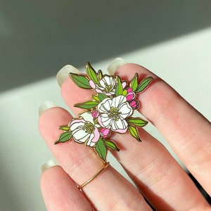 Apple Blossom Pin, Botanical Enamel Pin, Flower Artwork, Michigan, Arkansas, Lanyard Accessory, Wedding Party