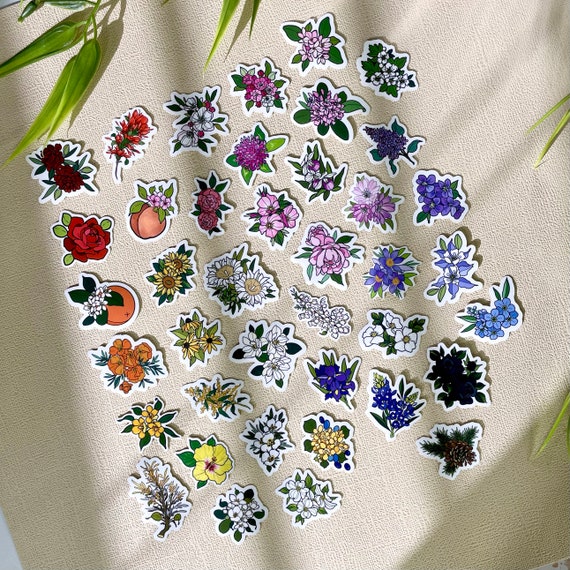 Tiny Flowers Sticker Pack, Mini Stickers, Vinyl Waterproof Stickers, State Flowers, Filler, Small Stickers, Planner Journaling Decor