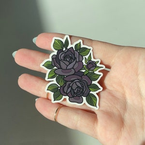 Black Rose Mini Waterproof Sticker, Glossy Vinyl Accessory for Laptops, Phone, Journal, Waterbottle, High Quality, Small Filler Sticker
