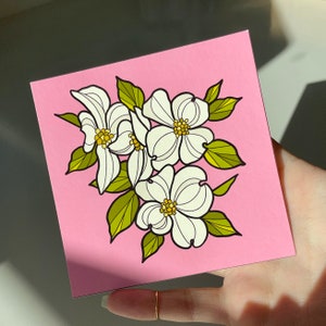 Dogwood Print, Flowering Dogwood Art, North Carolina State Flower Illustration, Pink Aesthetic, Virginia Artwork Decor