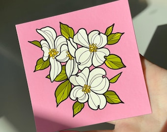Dogwood Print, Flowering Dogwood Art, North Carolina State Flower Illustration, Pink Aesthetic, Virginia Artwork Decor