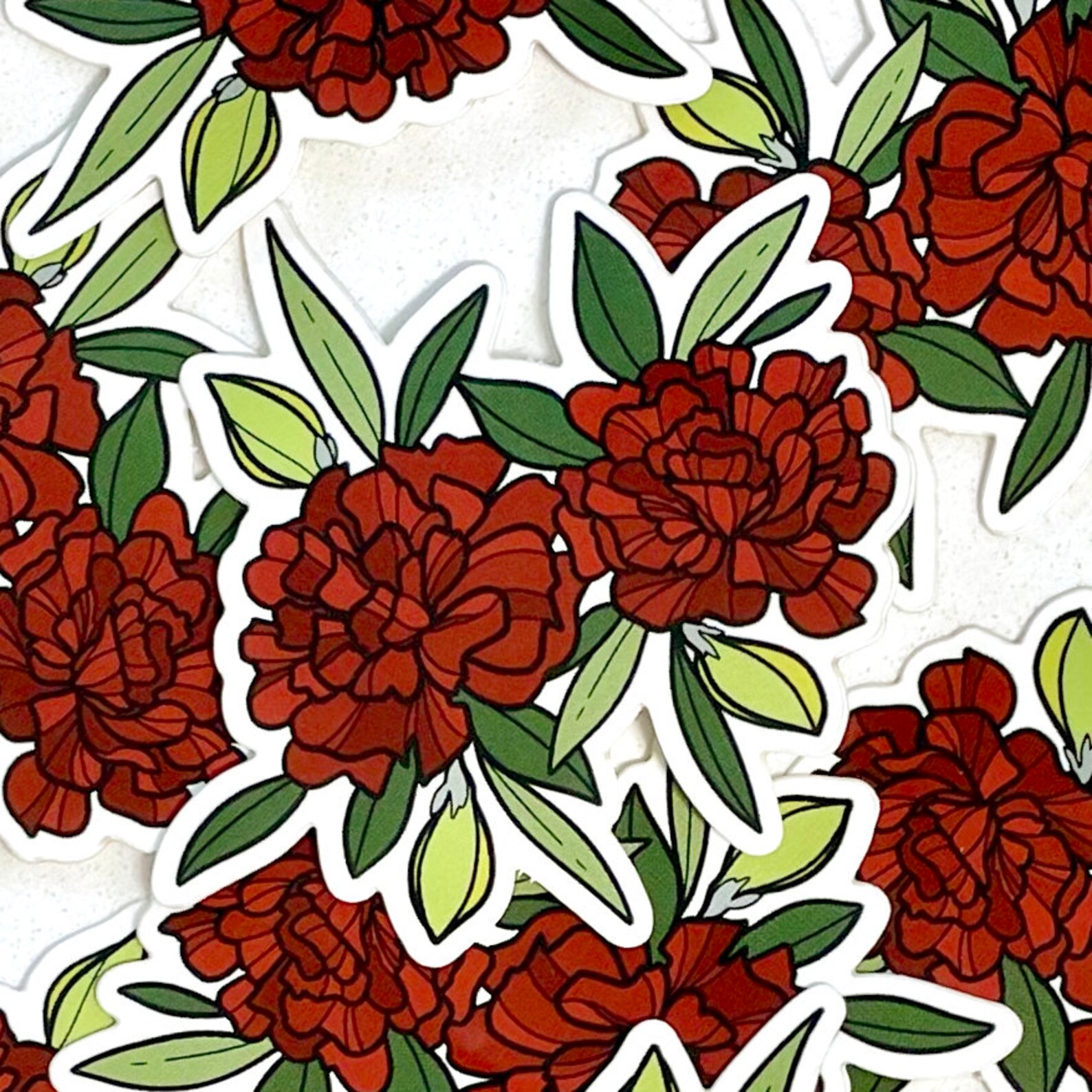 Carnation Sticker Waterproof Sticker Red Carnations Vinyl Etsy