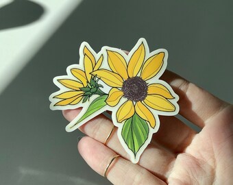 Sunflowers Duo Waterproof Vinyl Glossy Sticker, Maximilian Sunflower Art, Boho Style, Bohemian, Happy Flowers, Clear Stickers