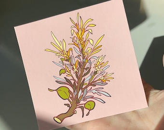 Sagebrush Print, Big Sagebrush Art, Nevada State Flower Illustration, Dusty Rose, Mini Print Artwork Decor