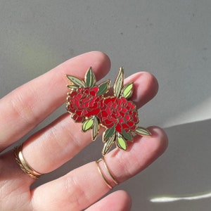 Carnation Pin, Red Carnations Enamel Pin, Ohio State Flower Artwork, Botanical Pin image 1