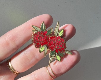 Carnation Pin, Red Carnations Enamel Pin, Ohio State Flower Artwork, Botanical Pin