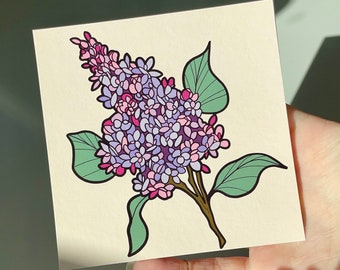 Lilac Print, Purple Lilac Art, New Hampshire Flower Illustration, Floral Artwork Print, Home Decor