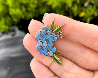 Forget Me Not Pin, Botanical Enamel Pin, Blue Flower Artwork, Original Flower Art, Forgetmenot Floral Pin