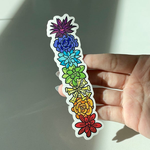 Succulent Chakras Sticker, Waterproof Sticker, Rainbow Original Art, Clear Sticker
