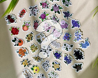 MYSTERY Tiny Flowers Sticker Pack, Mini Stickers, Vinyl Waterproof Stickers, State Flowers, Mini Floral Stickers