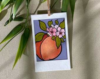 Peach Print, Peach Blossom Illustration, Delaware State Flower, Small Size Art, Bamboo Mini Print, Sustainably Made