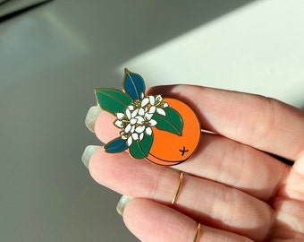 Orangen Pin, Blüte, Tropical Citrus Botanische Emaille Pin, Nabel Orange, Jeansjacke Lanyard Gürteltasche Acessoey