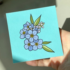 Forget Me Not Print, Floral Illustration, Alaska State Flower, Forgetmenot Artwork, Blue Aesthetic, Garden Art