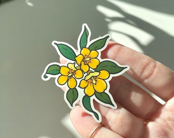 Yellow Jessamine Waterproof Sticker, Yellow Flower Trio, Small Gift, South Carolina, Cute Vinyl Sticker, Southern Style