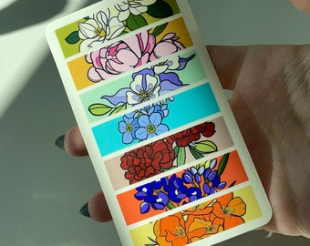 Stacked Flowers Sticker, Waterproof Sticker, Rainbow Original Art, Clear Sticker