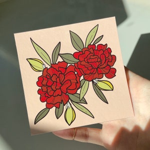 Carnation Print, Red Flower Art, Ohio State Flower Illustration, Floral Artwork Print, Wall Art, Home Decor, Mini Print