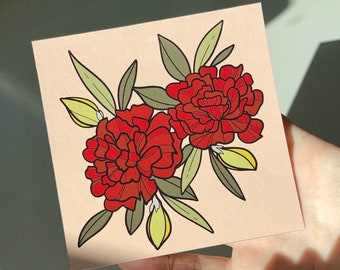 Carnation Print, Red Flower Art, Ohio State Flower Illustration, Floral Artwork Print, Wall Art, Home Decor, Mini Print