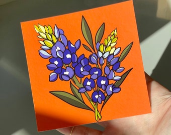 Texas Bluebonnet Print, Bluebonnet Art, Texas State Flowers, Mini Art Print, Illustration, Home Decor