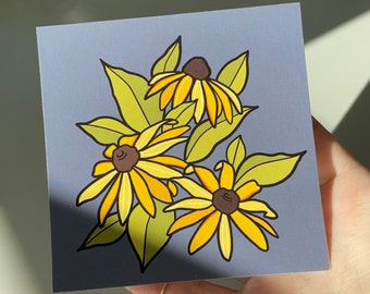 Black Eyed Susan Print, Wildflower Illustration, Maryland State Flower, Small Size Art, Bamboo Mini Print, Sustainably Made
