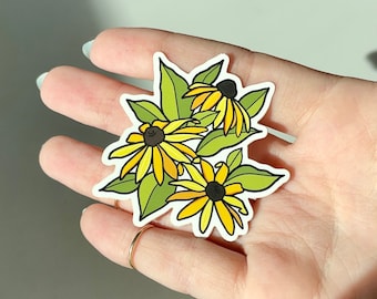 Black Eyed Susan Sticker, Waterproof Sticker, Bottle Sticker, Yellow Accessories