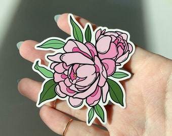 Pfingstrose Aufkleber, wasserdichter Aufkleber, rosa, Abziehbild, glänzend, Vinyl, Pfingstrosen