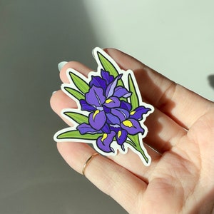 Sticker paarse iris, waterdichte sticker, hoge kwaliteit, sticker paarse bloem, laptopsticker
