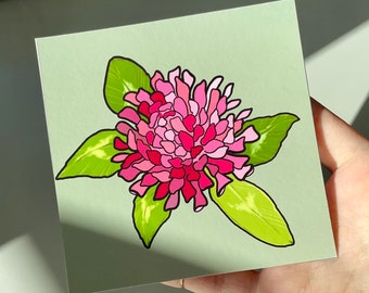 Red Clover Print, Clover Art, Vermont State Flower Illustration, Floral Artwork Print, Mini Print, Wall Art