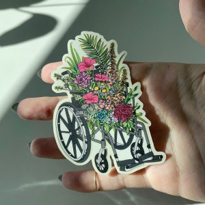 Wheelchair Bouquet Sticker, Inspirational, Disabled, Disability Pride Sticker, Clear Glossy Vinyl Sticker for Bottles Phones Planners