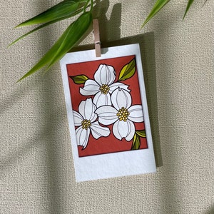 Dogwood Small Print, Flowering Dogwood Art, North Carolina, Virginia Flowers, Botanical, White, Red, Mini9 Polaroid, Cute Art Print