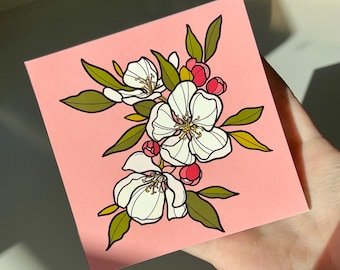 Apple Blossom Print, Michigan Art, Arkansas State Flower Illustration, Art Print, Wall Decor