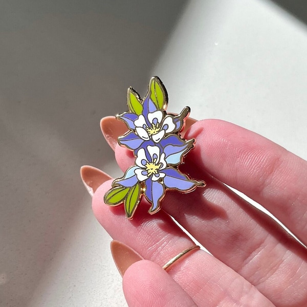 Columbine Pin, Botanical Enamel Pin, Columbine Flower Artwork, Original Art, Colorado, Wildflower