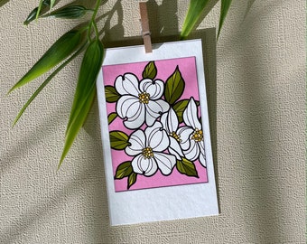 Dogwood Print, Flowering Dogwood Art, North Carolina State Flower Illustration, Pink Aesthetic, Virginia Artwork