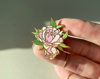 Peony Pin, Pink Flowers, Brooch, Jean Jacket Lanyard Belt Bag Accessory, Peonies, Lapel Pin, Hard Enamel Budget Gift