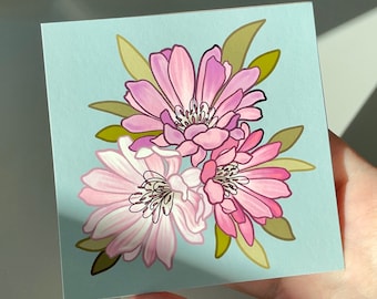 Bitterroot Print, Floral Illustration, Montana State Flower, Small Size, Mini Print, Sustainably Made, Eco Friendly Artwork