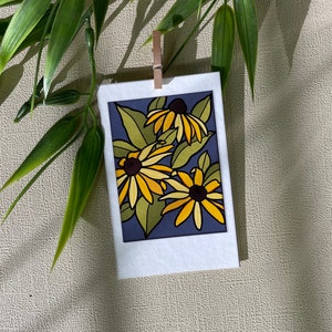 Black Eyed Susan Print, Wildflower Illustration, Maryland State Flower, Small Size Art, Bamboo Mini Print, Sustainably Made