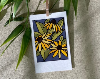 Black Eyed Susan Print, Wildflower Illustration, Maryland State Flower, Small Size Art, Bamboo Mini Print, Sustainably Made