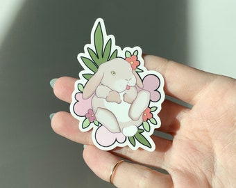 Bunny Leveret Rabbit Waterproof Quality Sticker, Cutesy, Bunbuns, Gardening, Garden Friends, Laptop Bottle Notebook Journal Accessory